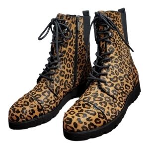 NIB Donald J. Pliner Brown Camren Leopard Calf Hair Combat Boot 6.5